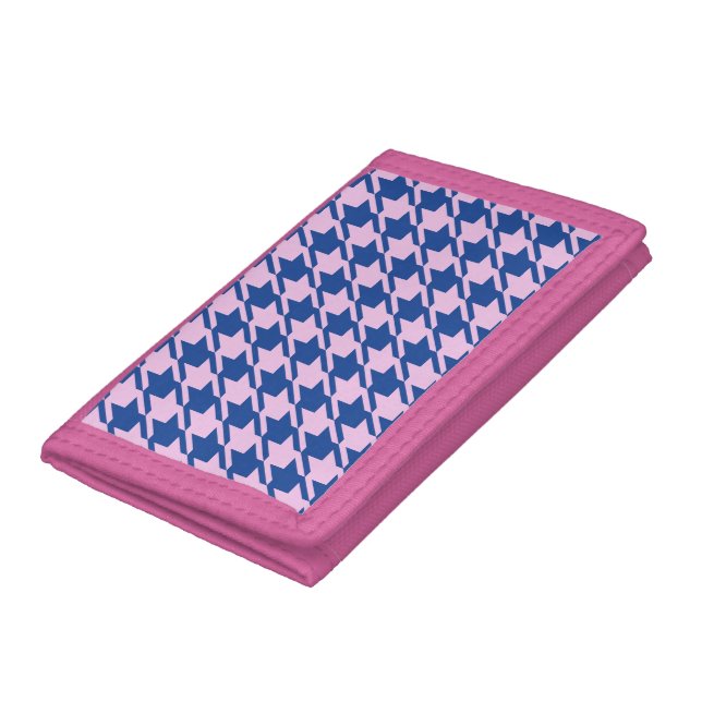 Houndstooth Pink+Blue Pattern Trifold Wallet (Bottom)