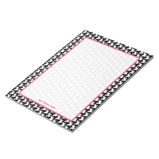Houndstooth & Pink Personalized Notepad (Angled)