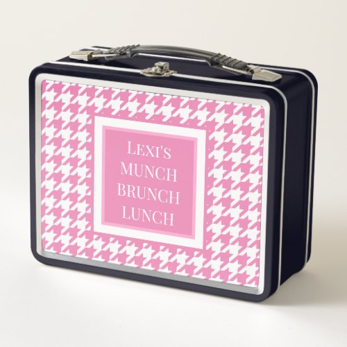 Houndstooth Pink White Metal Lunch Box