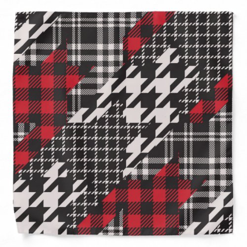 Houndstooth Plaid Pattern Patchwork Collage Bandana