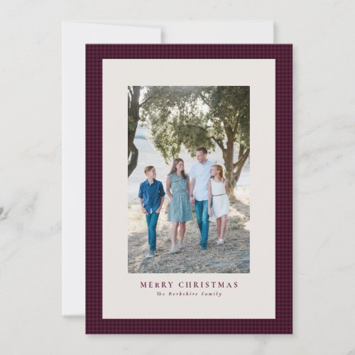 Houndstooth plum Christmas holiday photo card