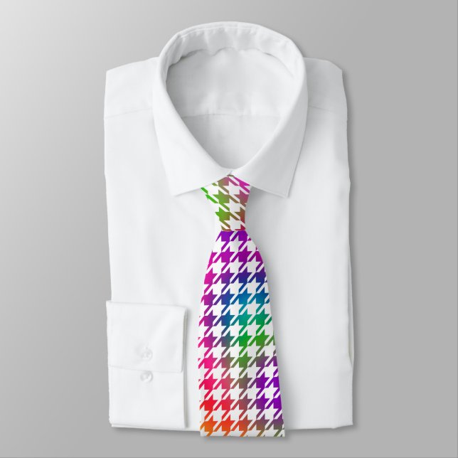 Houndstooth Psychedelic Pattern Neck Tie (Tied)