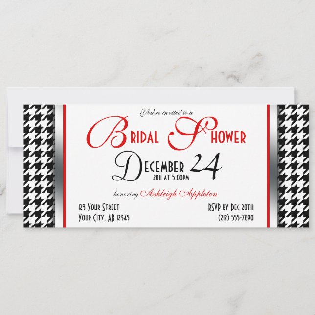 Houndstooth Red Accent Bridal Shower Invitations (Front)