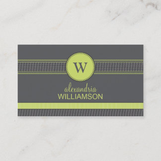 Houndstooth Ribbon Business Cards (grey/lime)