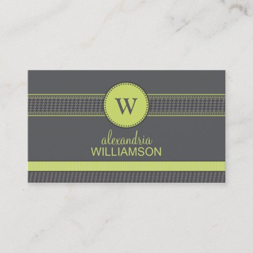 Houndstooth Ribbon Business Cards (grey/lime)