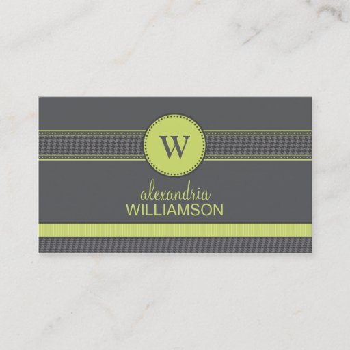 Customizable Houndstooth Ribbon Business Cards (grey/lime)