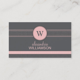 Houndstooth Ribbon Business Cards (grey/pink)