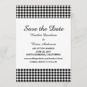 Houndstooth Save the Date Invite, Black Invitation