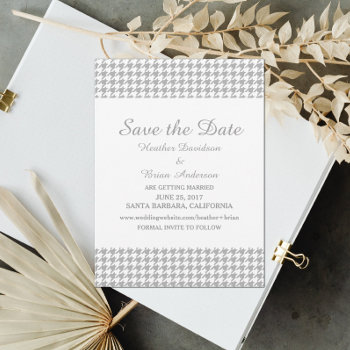 Houndstooth Save The Date Invite  Gray Invitation by trendythings at Zazzle