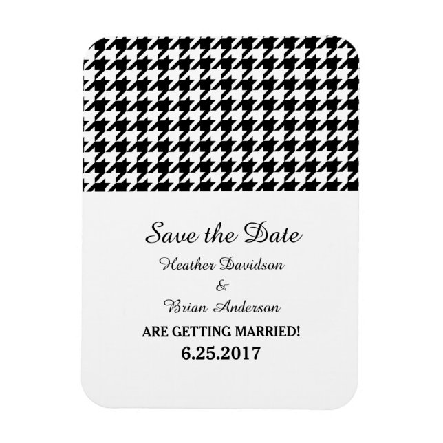 Houndstooth Save the Date Magnet, Black Magnet (Vertical)