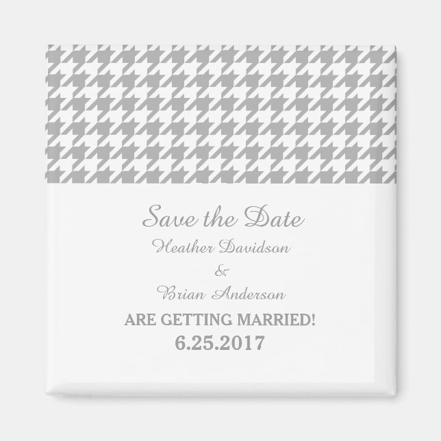 Houndstooth Save the Date Magnet, Gray Magnet (Front)