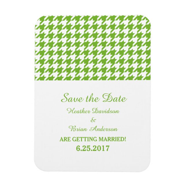 Houndstooth Save the Date Magnet, Green Magnet (Vertical)