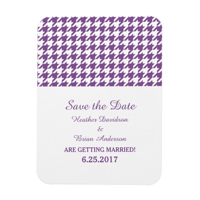 Houndstooth Save the Date Magnet, Purple Magnet (Vertical)