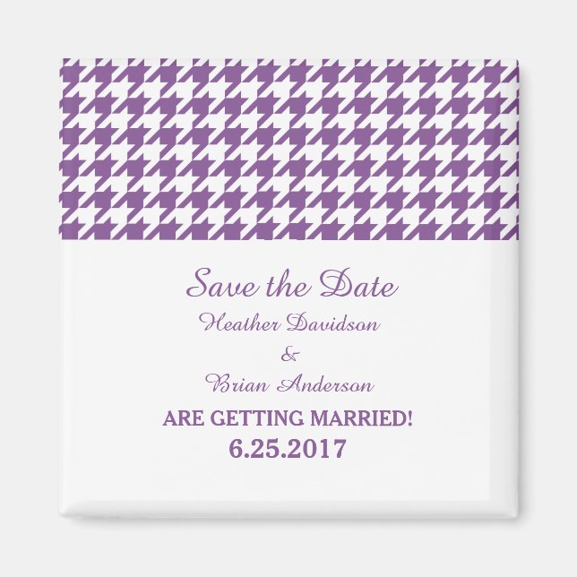 Houndstooth Save the Date Magnet, Purple Magnet (Front)