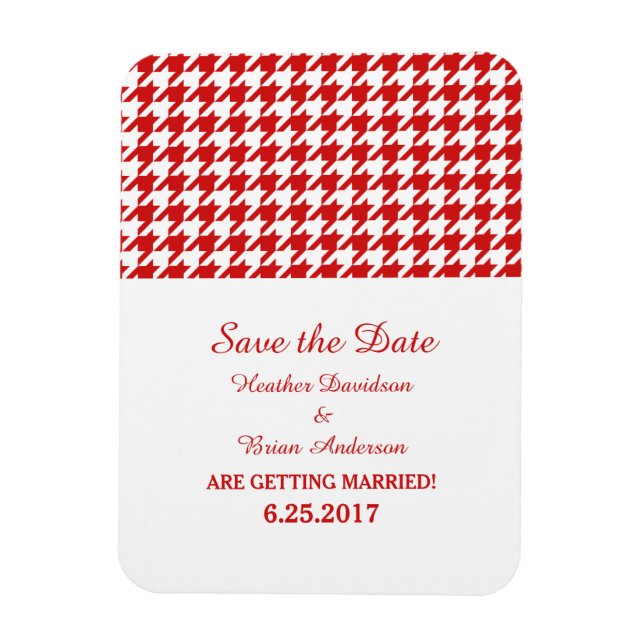 Houndstooth Save the Date Magnet, Red Magnet (Vertical)