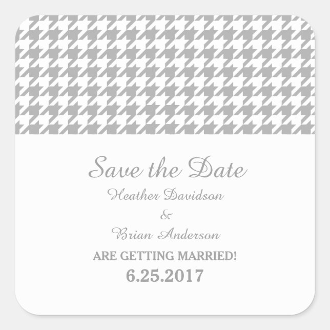 Houndstooth Save the Date Stickers, Gray Square Sticker (Front)