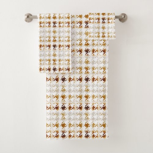 Houndstooth Soft Brown on White Pattern Bath Towel Set