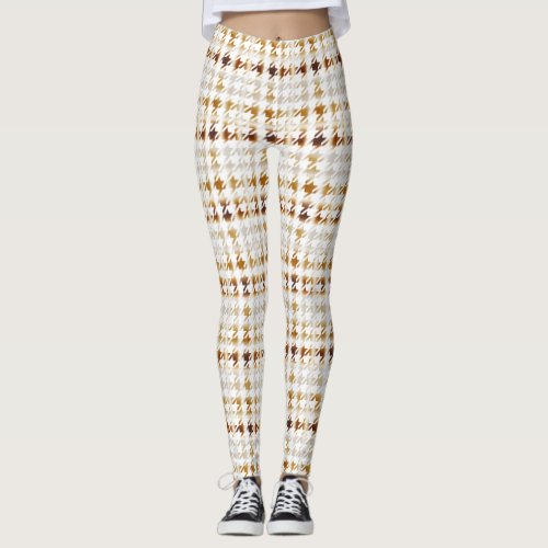 Houndstooth Soft Brown on White Pattern Leggings