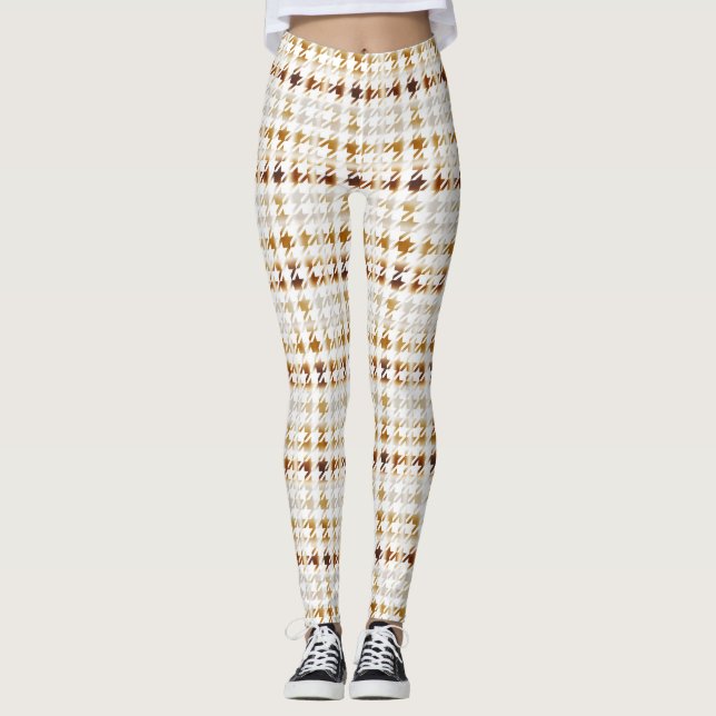 Houndstooth Soft Brown on White Pattern Leggings (Front)