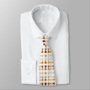 Houndstooth Soft Brown on White Pattern Neck Tie