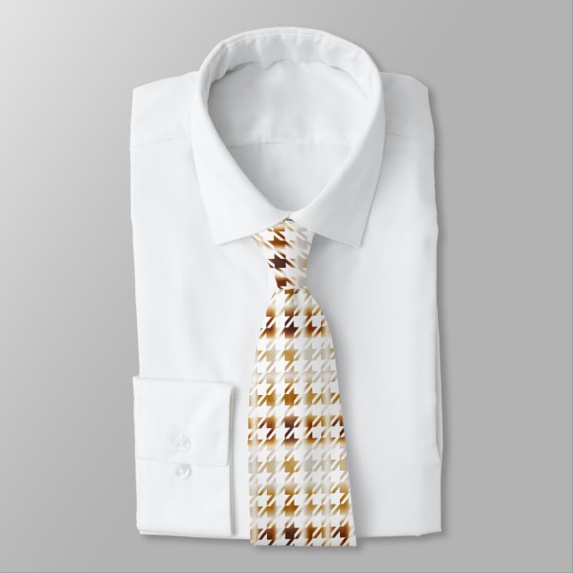 Houndstooth Soft Brown on White Pattern Neck Tie (Tied)