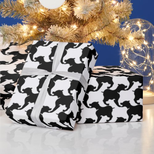 Houndstooth Style Tesselation black Dog Silhouette Wrapping Paper