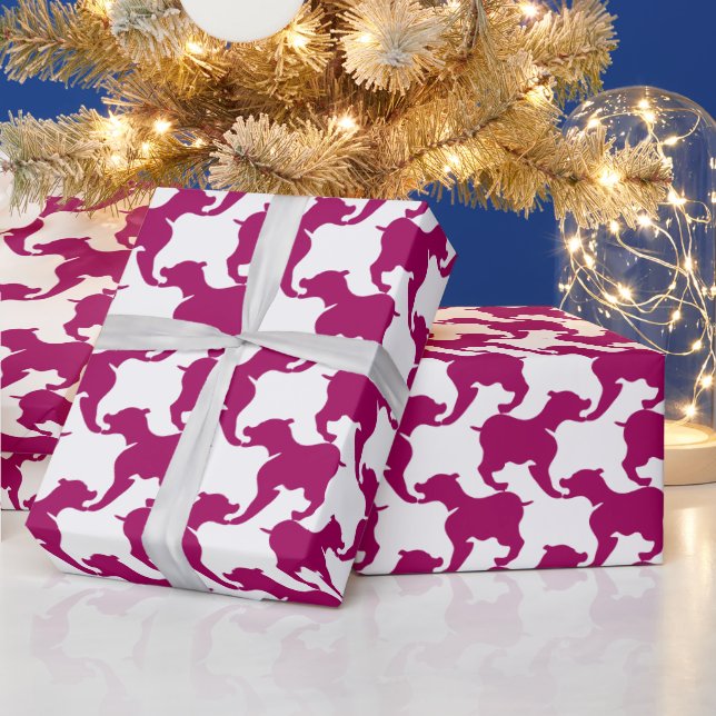 Houndstooth Style Tesselation Pink Dog Silhouette Wrapping Paper (Holidays)