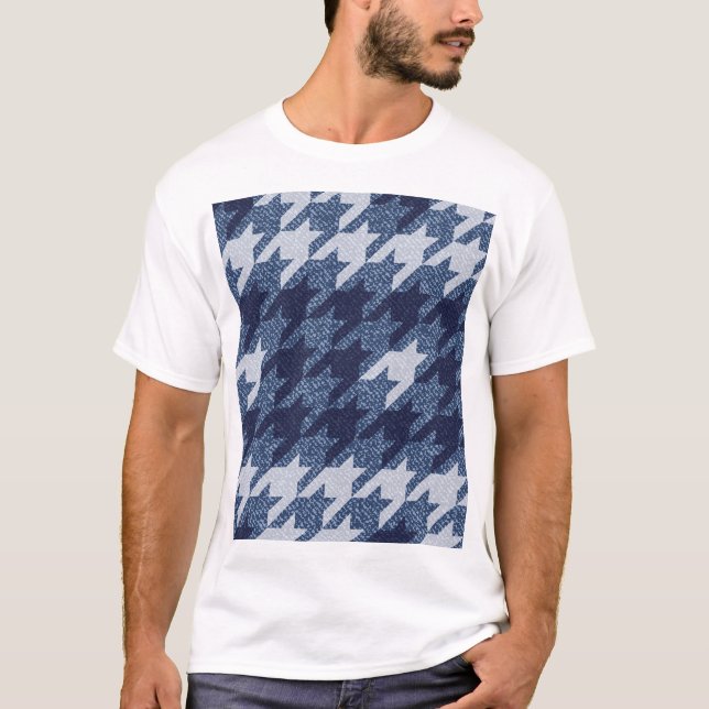 Houndstooth Tartan Jeans Background Design T-Shirt (Front)