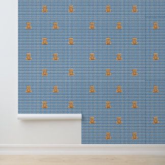 Houndstooth Teddy Home, Classic Blue, Wallpaper