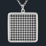 Houndstooth Weave Pattern Silver Plated Necklace<br><div class="desc">Houndstooth classic black and white weave effect pattern silver plated pendant necklace</div>