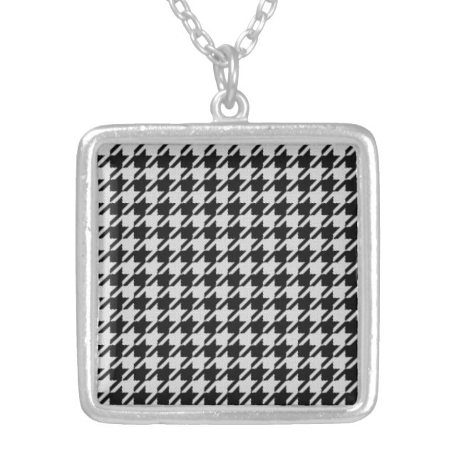 Houndstooth Weave Pattern Silver Plated Necklace (Front)