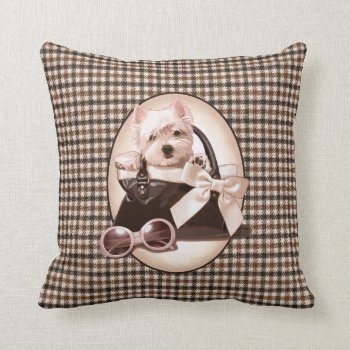 Houndstooth Westie Puppy Throw Pillow by MarylineCazenave at Zazzle