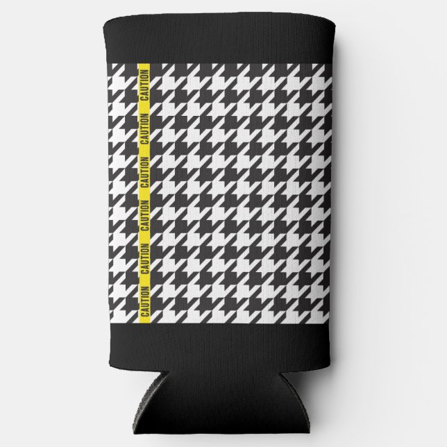 Houndstooth Wrapped in Caution  Seltzer Can Cooler (Front)