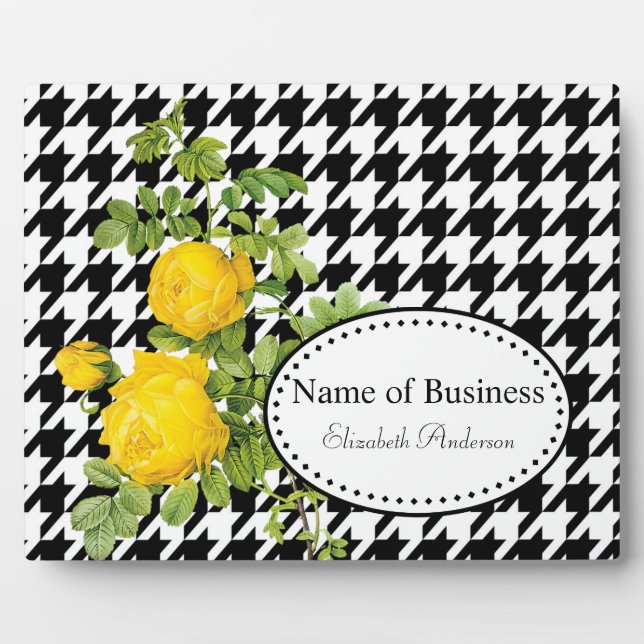 Houndstooth Yellow Rose Boutique Plaque (Front)