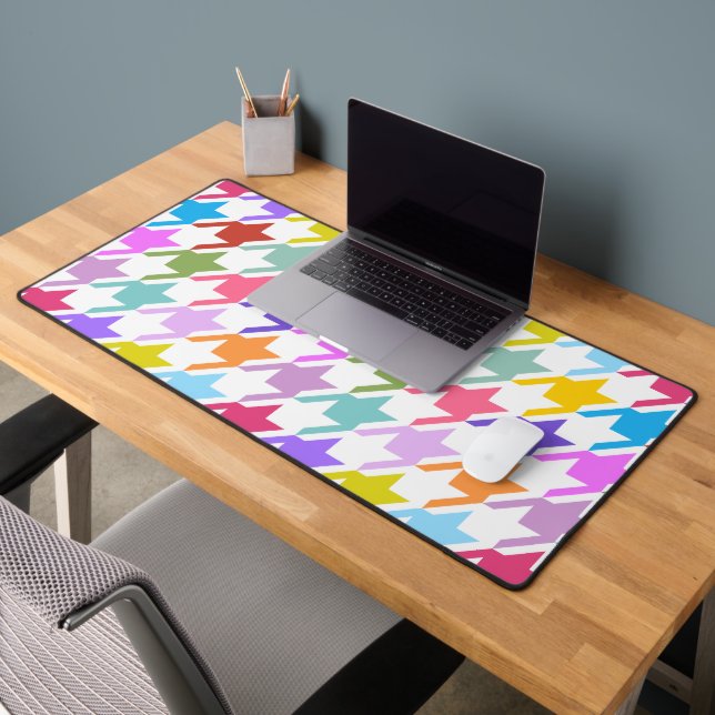 Houndtooth Multicolor+White Big Pattern Desk Mat (Office 2)