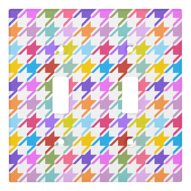 Houndtooth Multicolor+White Pattern Light Switch Cover (Front)