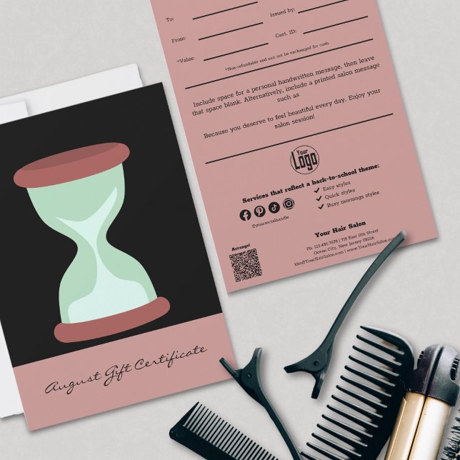 Hourglass Pink Black August Gift Certificate (Chic Pink Black August Gift Certificate)