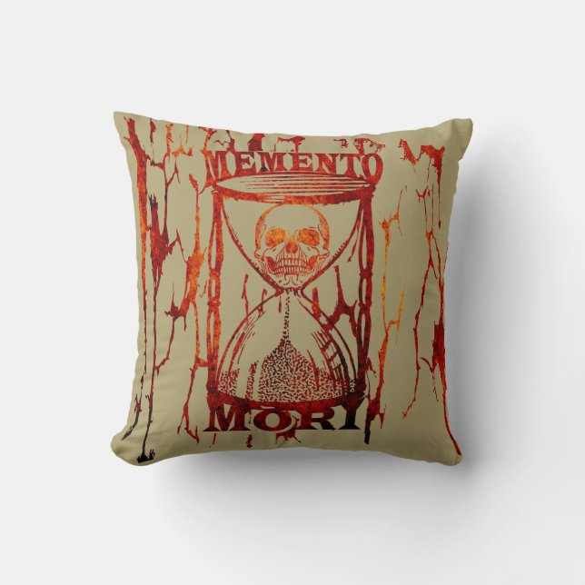 Hourglass Skull Memento Mori Throw Pillow (Front)