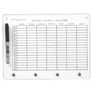 Hourly Weekly Planner Schedule Dry Erase Board With Keychain Holder
