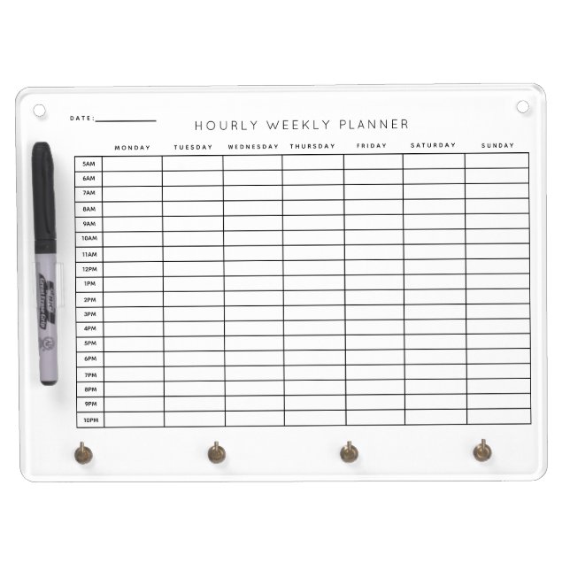 Hourly Weekly Planner Schedule Dry Erase Board With Keychain Holder (Front)