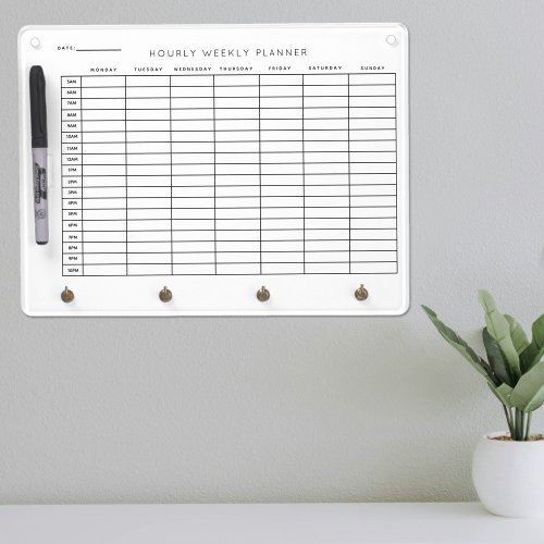 Hourly Weekly Planner Schedule Dry Erase Board With Keychain Holder