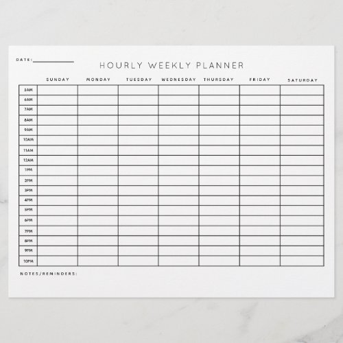 Hourly Weekly Planner Schedule Organization  Letterhead