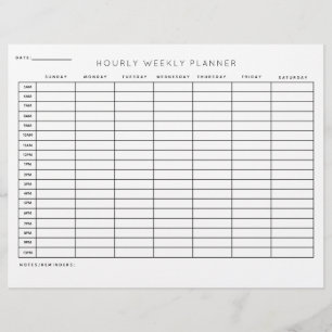 Hourly Weekly Planner Schedule Organization Letterhead