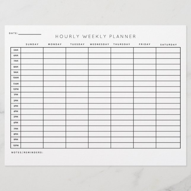 Hourly Weekly Planner Schedule Organization  Letterhead (Front)