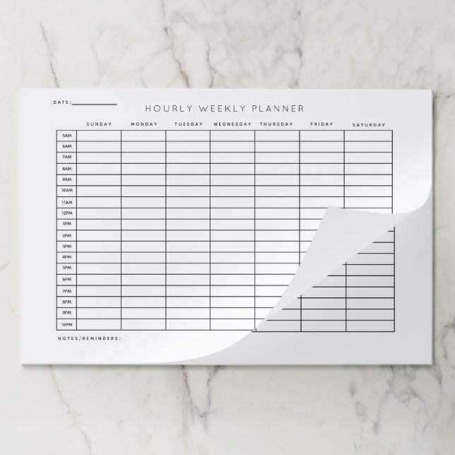 Hourly Weekly Planner Schedule Organization Paper Pad (Folded)