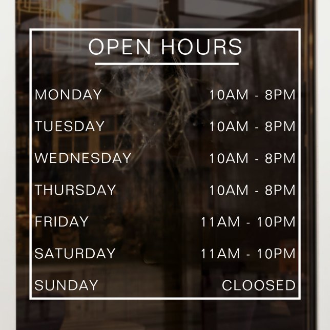 Hours of Operation Store Front Store Business Hour Window Cling (Creator Uploaded)