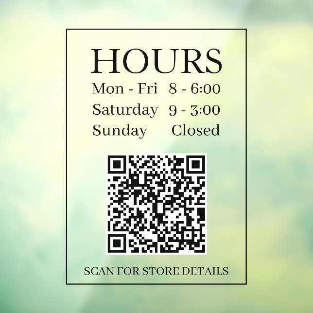 Hours Open Sign, Generate QR Code, Message, Black Window Cling (Sheet 3)