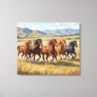 Hourses Painting Premium Wrapped Canvas Print