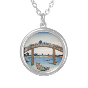 Housai Mount Fuji seen from below Men's Bridge Silver Plated Necklace