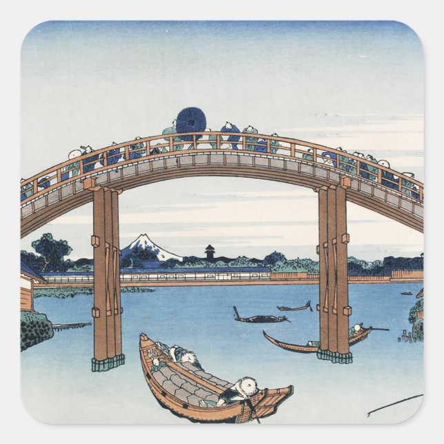 Housai  Mount Fuji seen from below Men's Bridge   Square Sticker (Front)